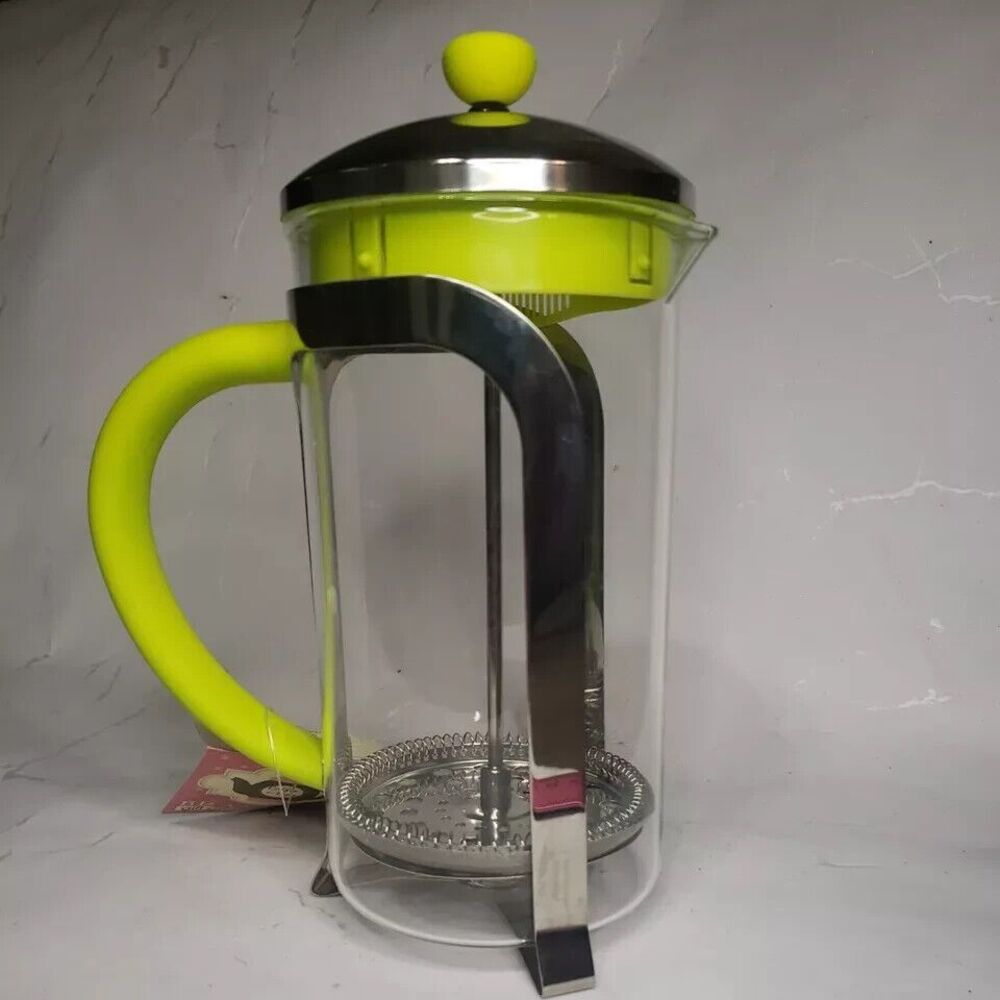 Brandani Italian Style Coffee Press Glass Chrome Chartreuse Plastic 9"